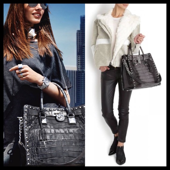 Michael Kors Handbags - Michael Kors Croc Embossed Studded Hamilton Tote